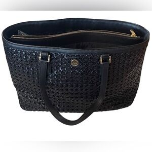 Tory Burch Black Woven Gold Hardware Tote